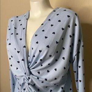Candie's 🖤🍭 Light Blue Heart Patterned Long Sleeve retro Top M
